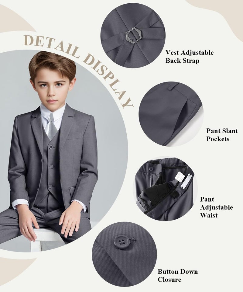 Visaccy Boys Suit Size 14 Toddler Wedding Outfit Boy Ring Bearer Dress Clothes Kids Tuxedo Gray - Image 2